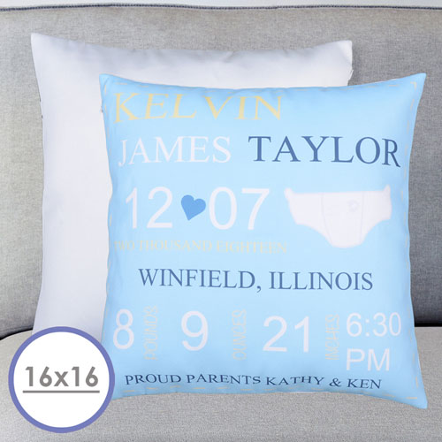 Boy Birth Announcement Personalised Large Cushion 18