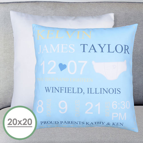 Boy Birth Announcement Personalised Large Pillow Cushion Cover 20