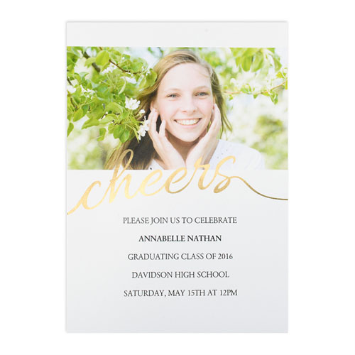 Foil Gold Cheers Personalised Photo Graduation Announcement, 5