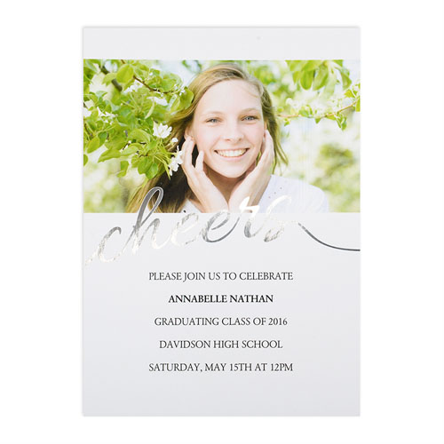 Foil Silver Cheers Personalised Photo Graduation Announcement, 5