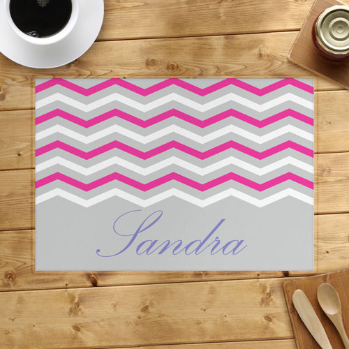 Grey White Pink Chevron Personalised Placemat