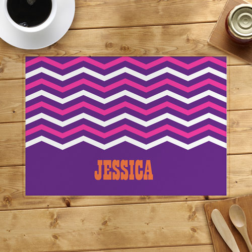 Purple White Pink Chevron Personalised Placemat