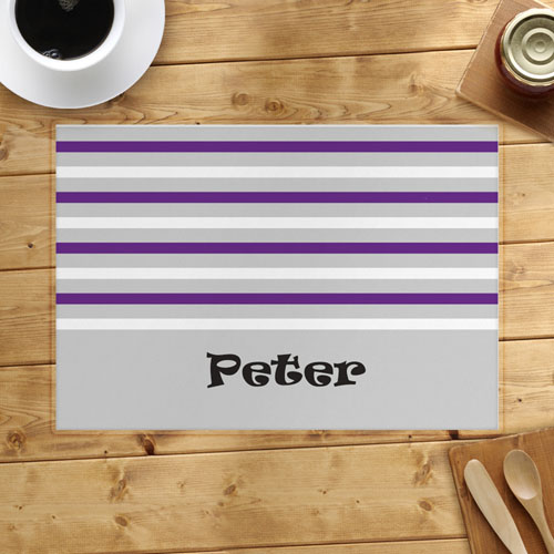 Grey White Purple Stripe Personalised Placemat