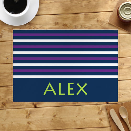 Navy White Purple Strip Personalised Placemat
