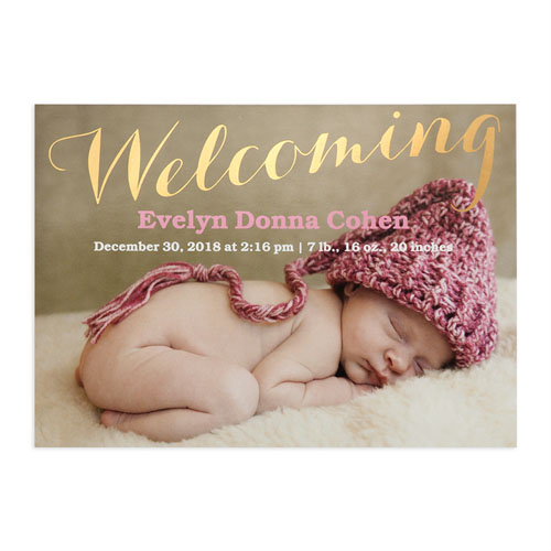 Welcoming Foil Gold Personalised Photo Birth Announcement, 5