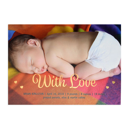 With Love Foil Gold Personalised Photo Birth Announcement, 5