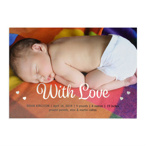 With Love Foil Silver Personalised Photo Birth Announcement, 5