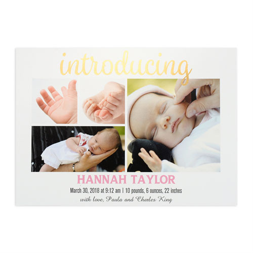 Introducing Foil Gold Personalised Photo Birth Announcement, 5