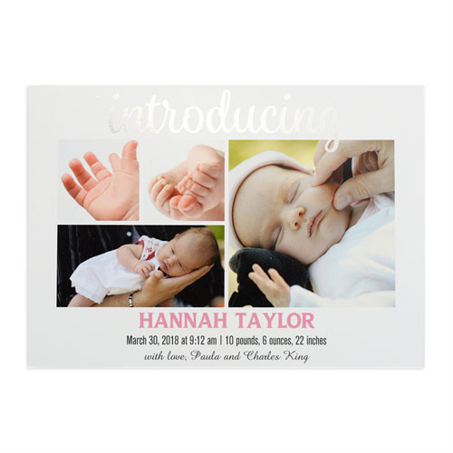 Introducing Foil Silver Personalised Photo Birth Announcement, 5