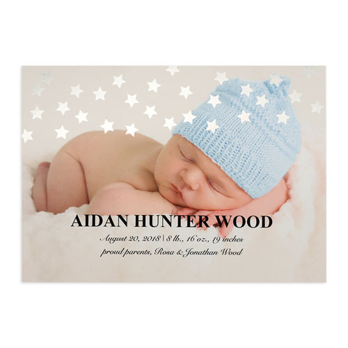 Star Foil Silver Personalised Photo Birth Announcement, 5