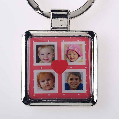 Cute Dot Four Collage Personalised Square Metal Keychain (Small)