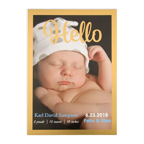 Hello Foil Gold Frame Personalised Photo Birth Announcement, 5