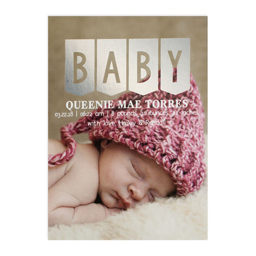 Baby Silver Foil Photo Birth Announcement Card, 5