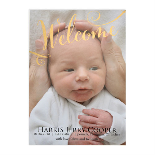 Welcome Foil Gold Photo Birth Announcement, 5