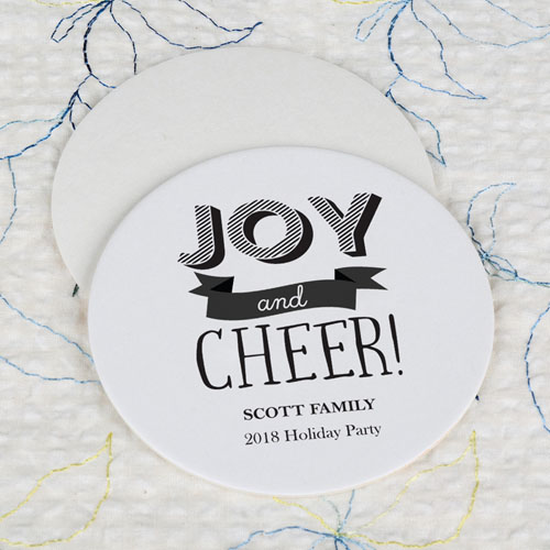 Joy And Cheer Cardboard Round Coaster Custom Print