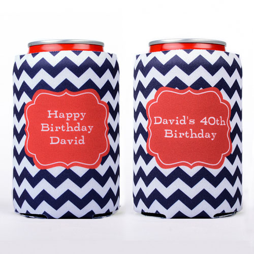 Navy Chevron Name Initial Personalised Can Cooler