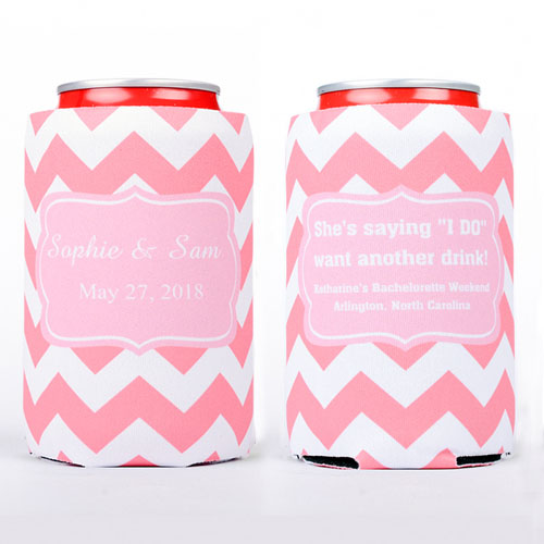 Carol Pink Chevron Frame Personalised Can Cooler