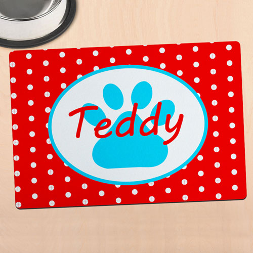Red Polka Dot Personalised Paw Meal Mat
