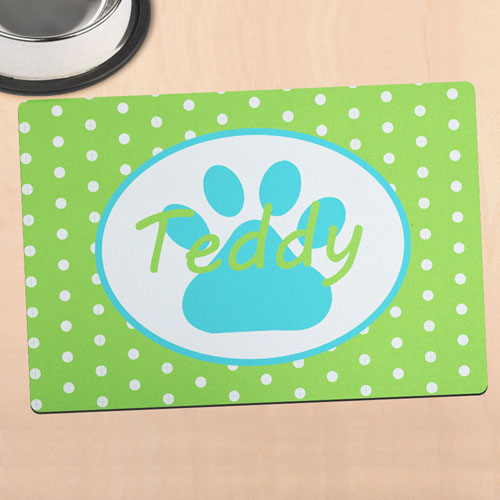 Lime Polka Dot Personalised Paw Meal Mat