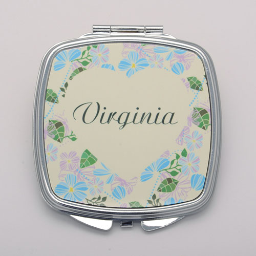 Pastel Blue Floral Personalised Square Compact Mirror