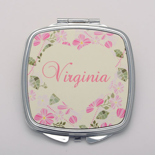 Pastel Red Floral Personalised Square Compact Mirror