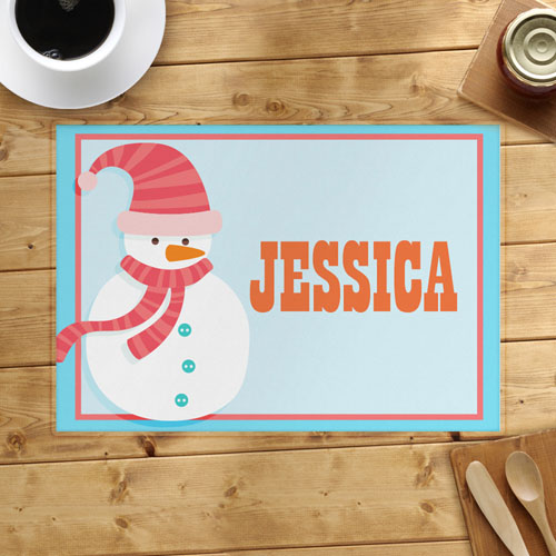 Pink Snowman Personalised Placemat