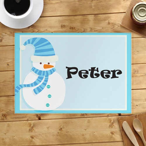Light Blue Snowman Personalised Placemat