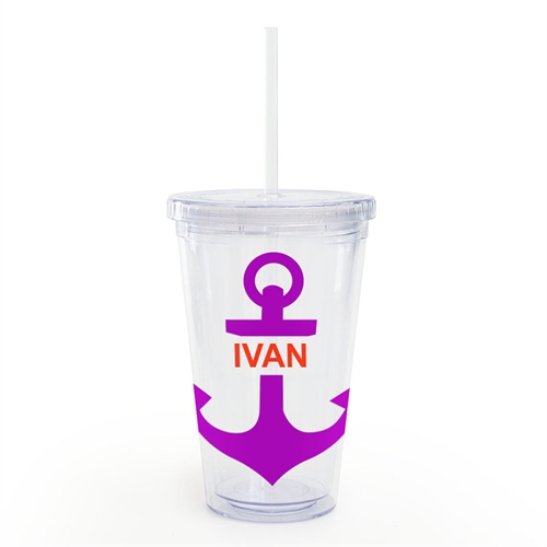 Plum Anchor Personalised Acrylic Double Wall Tumbler