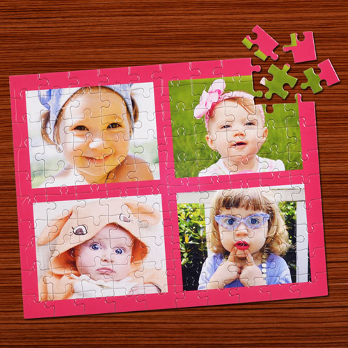 Personalised Pink Four Collage Jigsaw Puzzle