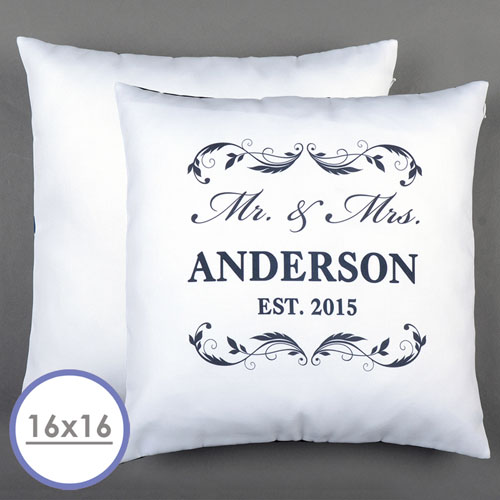 Mr. & Mrs. Personalised White Pillow  Cushion (No Insert)  16 Inch
