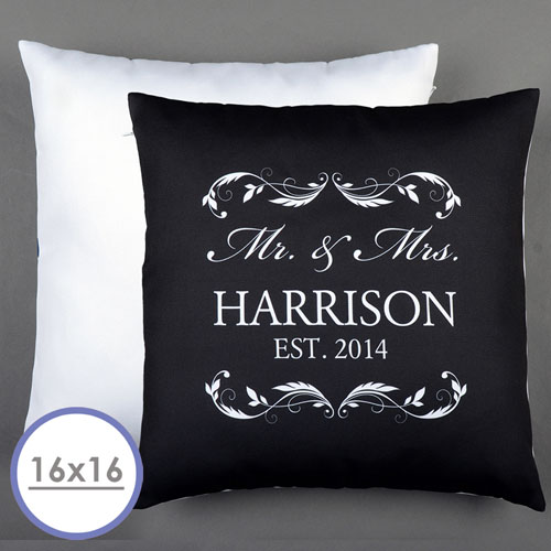 Mr. & Mrs. Personalised Black Pillow Cushion (No Insert)  16 Inch