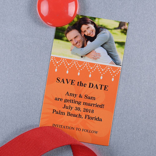 Create And Print Orange Luster Photo Save The Date Magnet 2