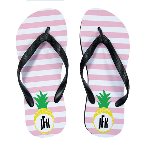 Carol Stripe Pineapple Personalised Flip Flops, Women Medium