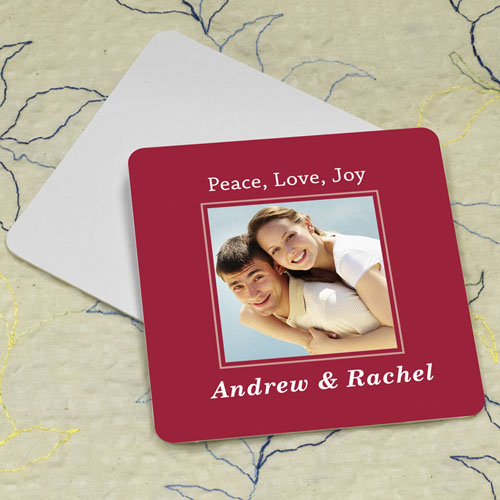 Red Personalised Photo Square Cardboard Coaster