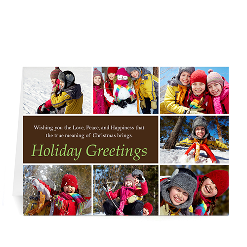 Custom Printed 7 Photo Collage Merry Mod  Chocolate Greeting Card