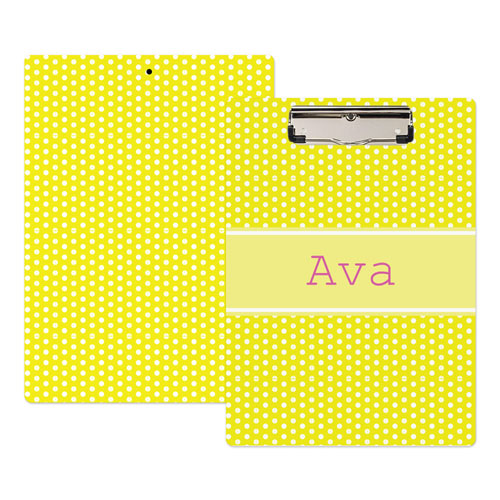 Yellow Polka Dot Personalised Clipboard