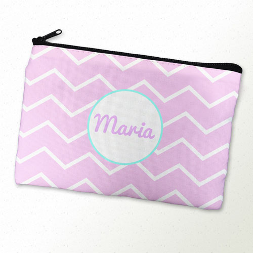 Pink Chevron Turquoise Frame Personalised Cosmetic Bag