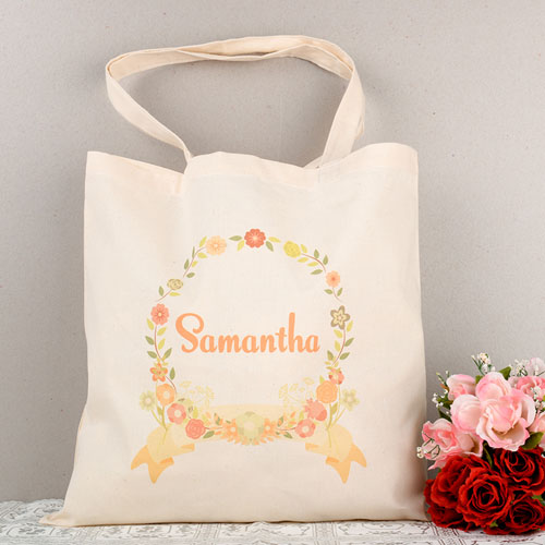 Yellow Floral Frame Personalised Tote For Wedding
