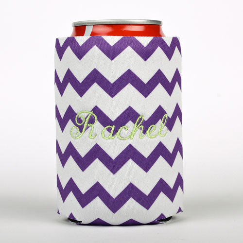 Purple Chevron Embroidery Personalised Can Cooler