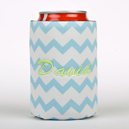 Baby Blue Chevron Embroidery Personalised Can Cooler