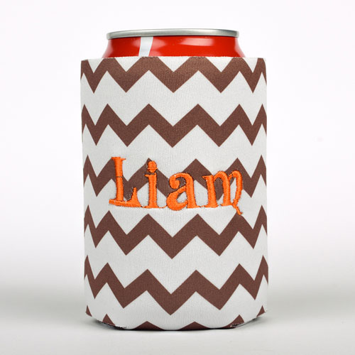 Chocolate Chevron Embroidery Personalised Can Cooler