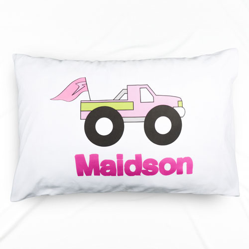 Pink Pickup Truck Personalised Name Pillowcase