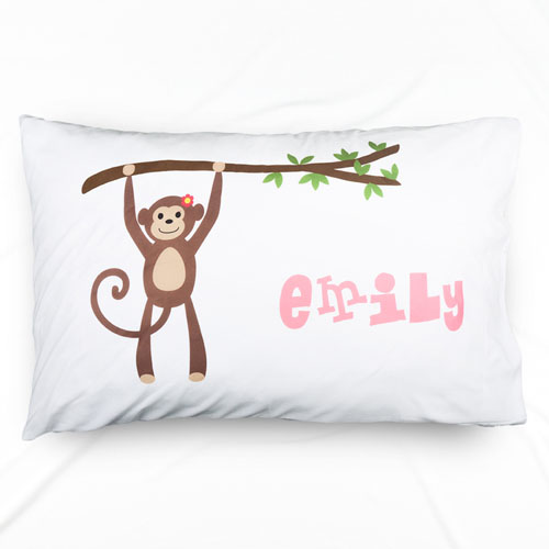 Monkey Personalised Pillowcase For Girls
