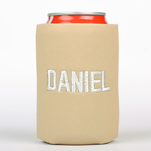 Beige Monogrammed Personalised Embroidered Can Cooler