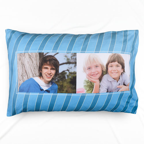 Blue Stripe Two Collage Personalised Photo Pillowcase