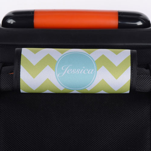 Lime Chevron Aqua Personalised Luggage Handle Wrap