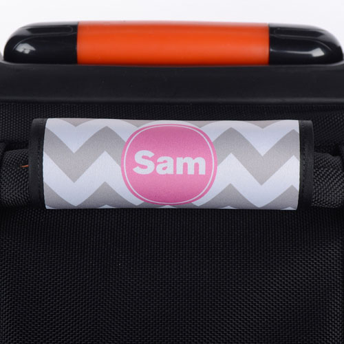 Grey Chevron Pink Personalised Luggage Handle Wrap