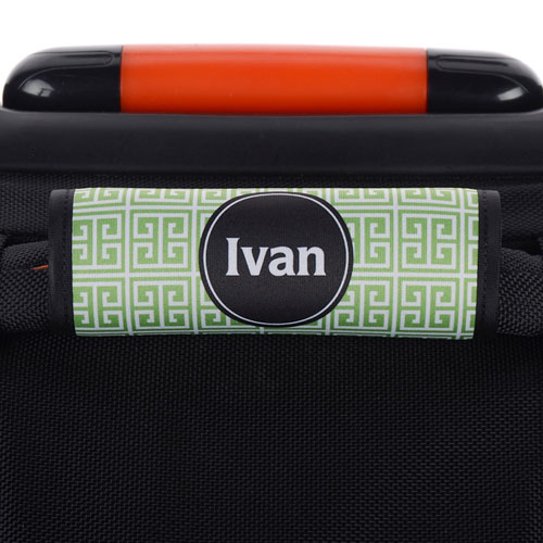 Green Black Greek Key Personalised Luggage Handle Wrap