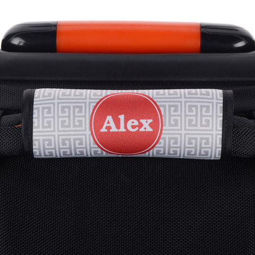 Grey Greek Key Personalised Luggage Handle Wrap