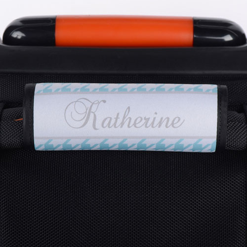 Aqua Hounds Tooth Personalised Luggage Handle Wrap